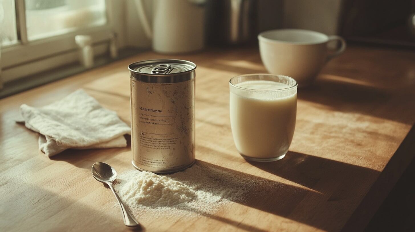 Leche en polvo en un recipiente con una cuchara dosificadora, lista para preparar una bebida nutritiva y cremosa. - (Imagen Ilustrativa Infobae)