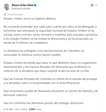 Álvaro Uribe Vélez se pronunció