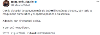 Juan José Lafaurie elevó críticas y denunció supuesta intervención oficialista en comicios - crédito @LafaurieCabal/X
