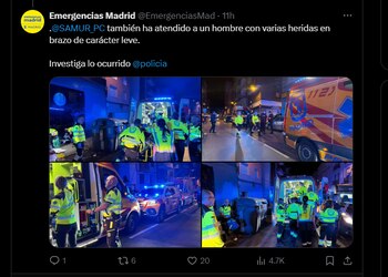 Emergencias Madrid atendió a los dos heridos con arma cortopunzante - crédito @EmergenciasMad/X