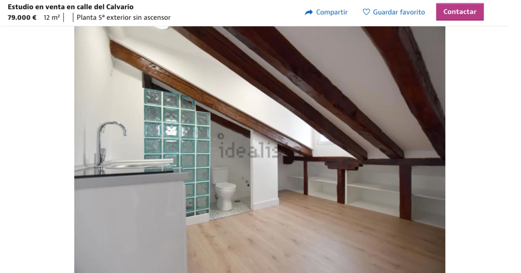 Imagen de un estudio en venta publicado en Idealista.