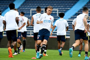BARRANQUILLA. 26 de enero de 2022. La Selección Colombia Masculina de Mayores entrenó en el estadio Metropolitano, donde el viernes enfrentará a Perú por las clasificatorias a la Copa Mundial de la FIFA Catar 2022. (Cortesía FCF)