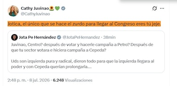 Cathy Juvinao recordó con las banderas de qué ideología fue elegido Jota Pe Hernández - crédito @CathyJuvinao/X