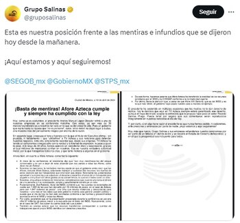 Grupo Salinas recordó al presidente