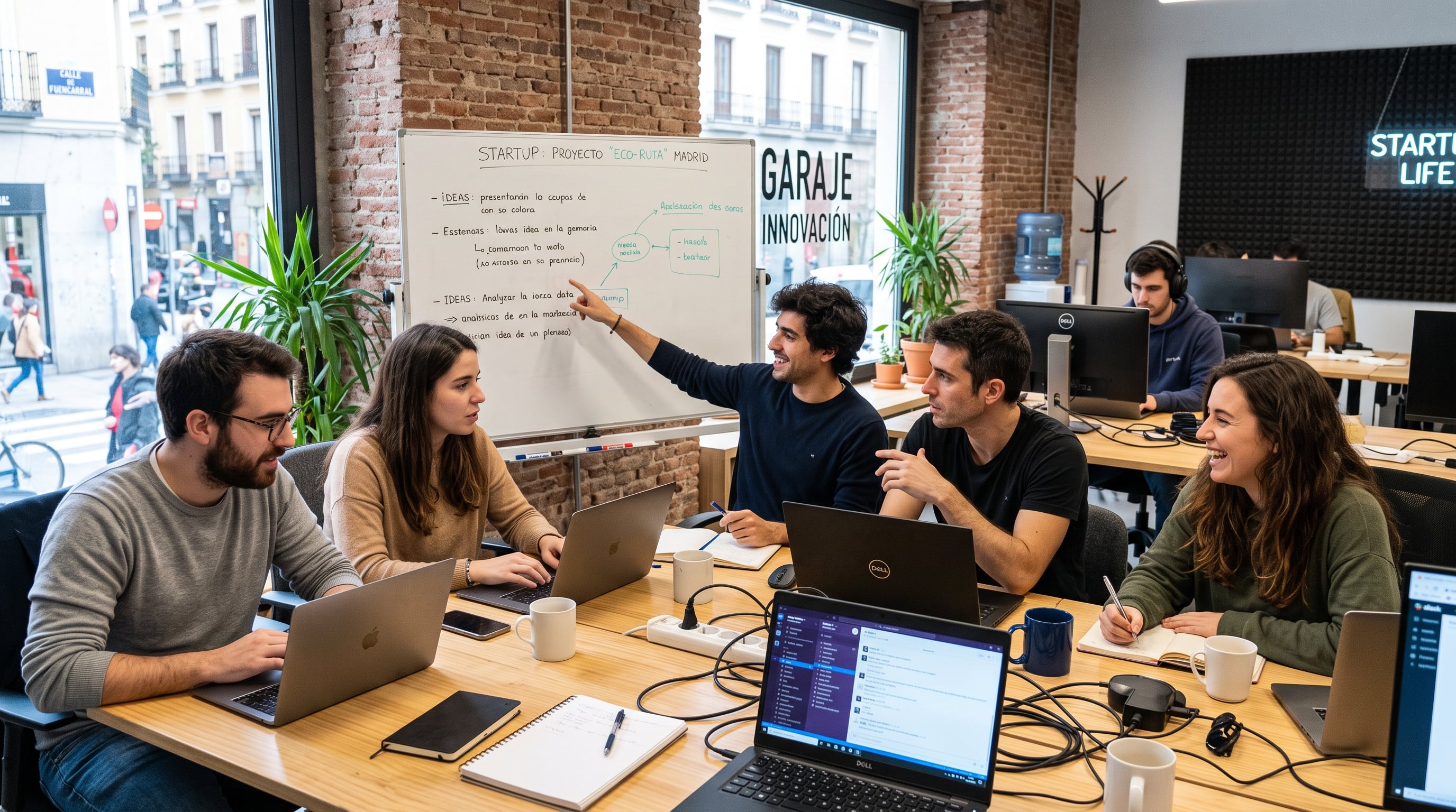 Un grupo de jóvenes emprendedores trabajando en su startup de la calle de Fuencarral en Madrid. (Imagen Ilustrativa Infobae)