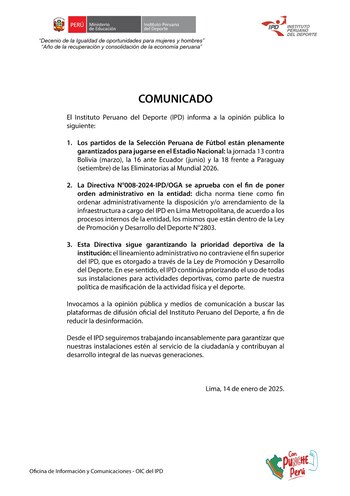IPD publica comunicado aclarando polémica