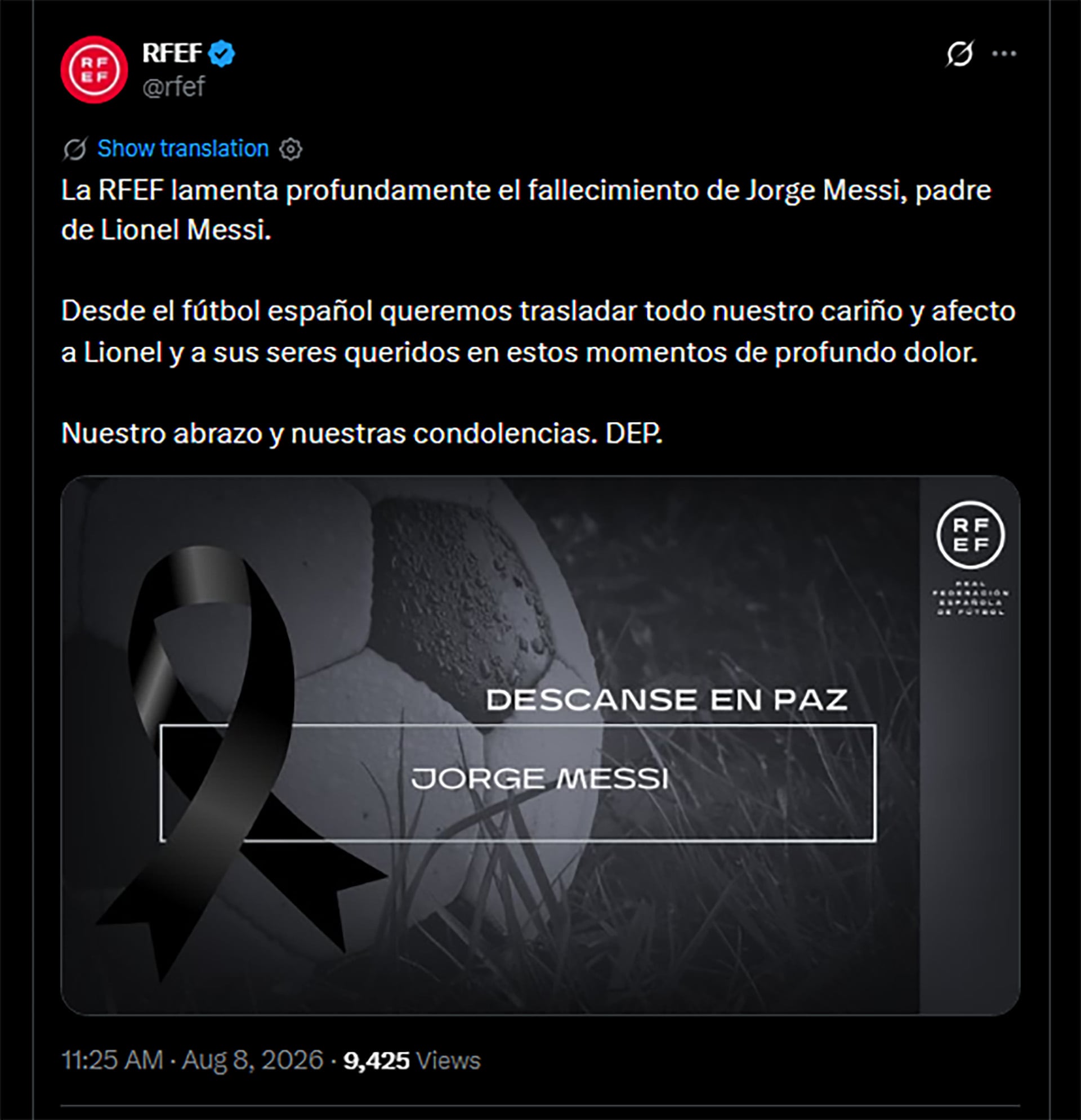 Mensajes por el fallecimiento de Jorge Messi