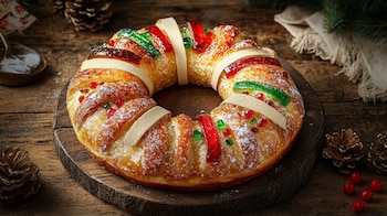Rosca de Reyes tradicional decorada