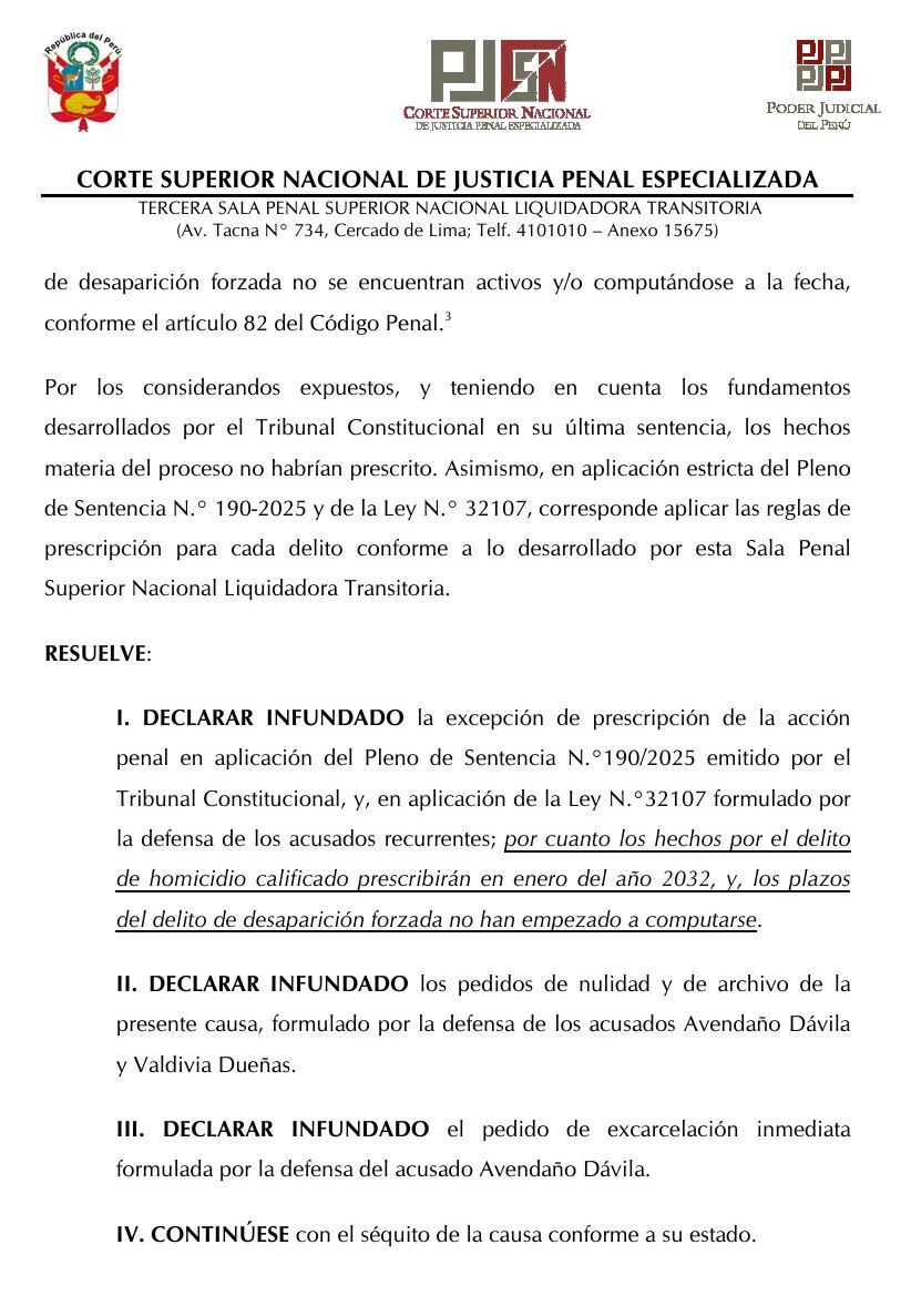 PJ aplica la ley que prescribe delitos de lesa humanidad