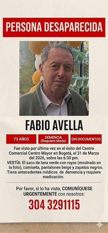 Pieza difundida durante su desaparición para facilitar información que permitiera ubicarlo. - crédito Cortesía