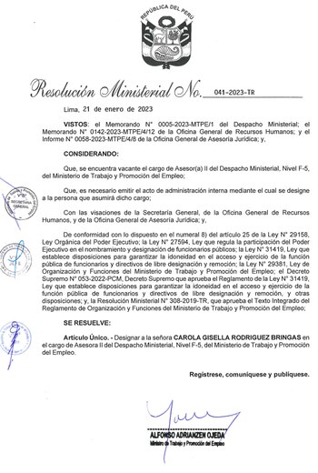 Resolución que nombró a excuñada