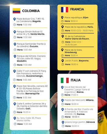Puntos de encuentro en Colombia de la marcha contra los presos políticos de Venezuela - crédito @MundoVzela/X