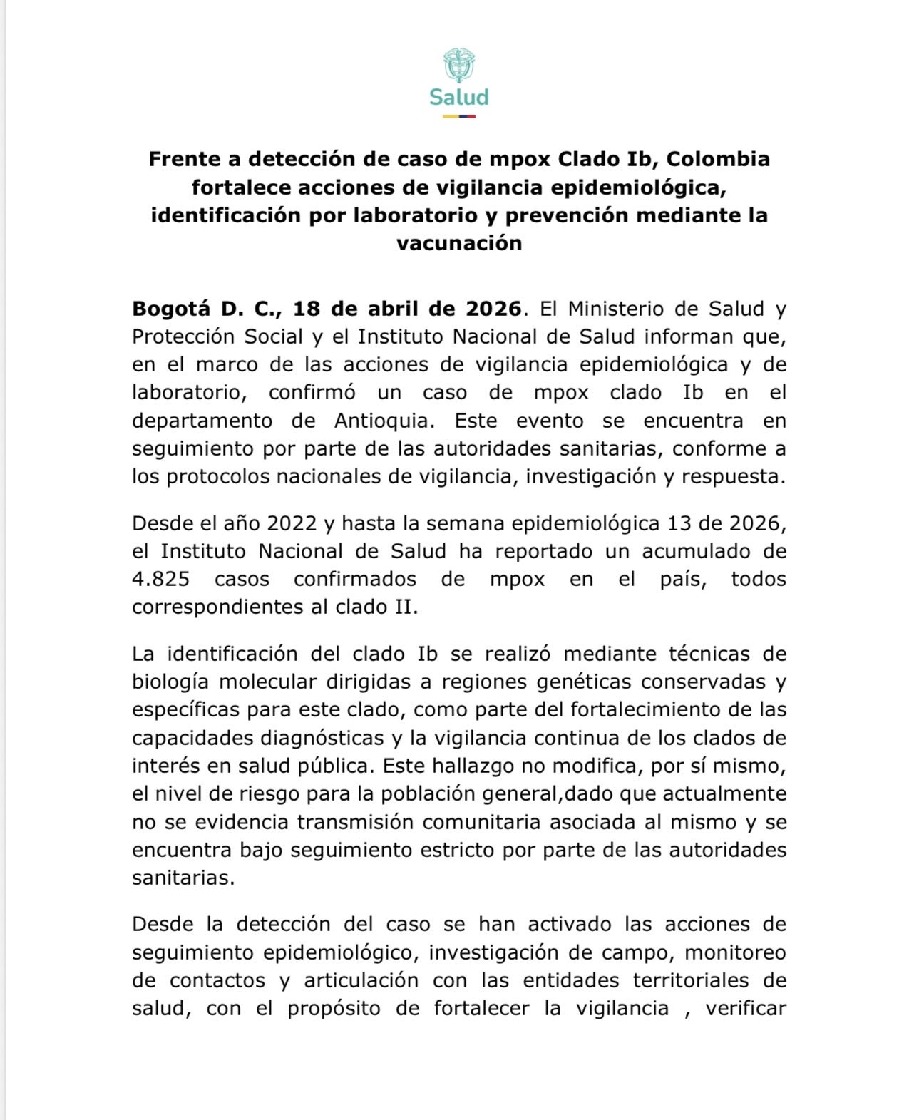 Bogotá confirma el primer caso de mpox clado Ib y activa vigilancia intensificada — image 5