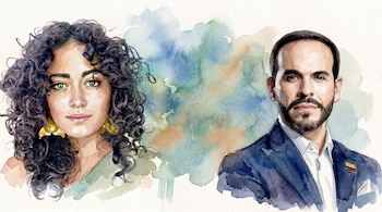Retratos estilo acuarela de Sofía Petro y el presidente Abelardo de la Espriella
