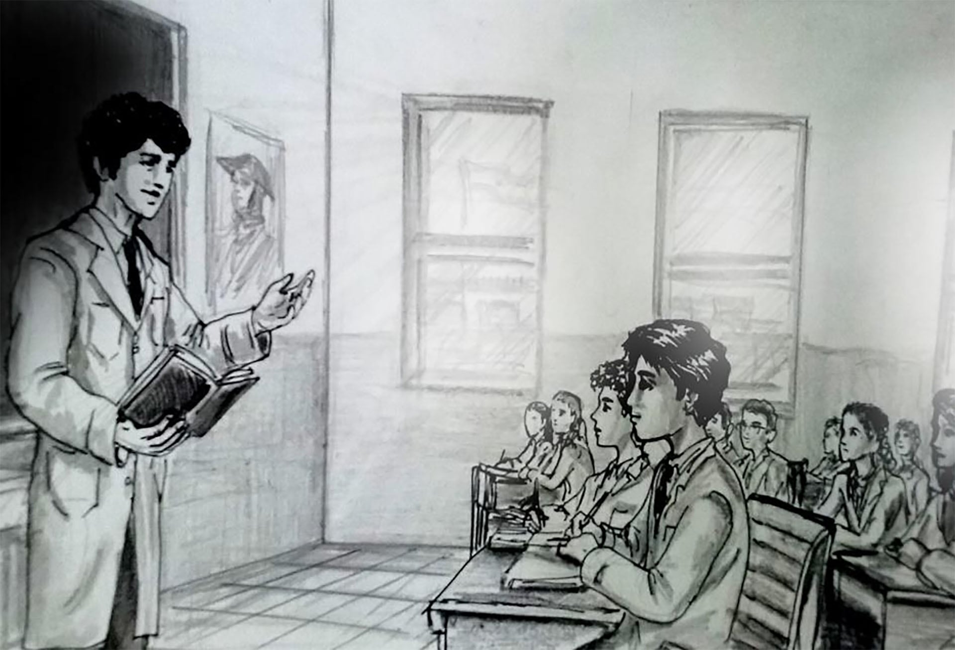 Julio Rubén Cao era maestro cuando estalló la guerra, y no dudó en anotarse como voluntario. Esta ilustración forma parte del libro