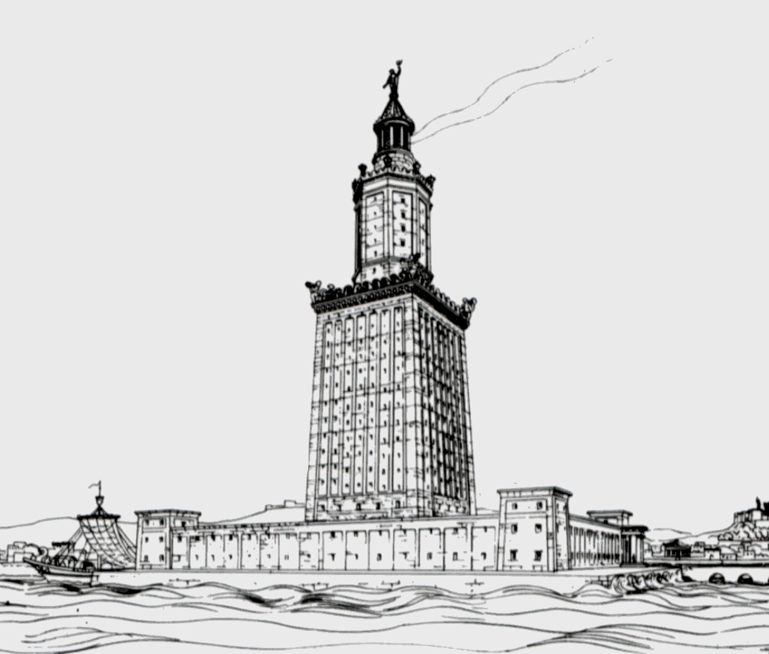 Faro de Alejandría dibujado por el arqueólogo Hermann Thiersch, en 1909