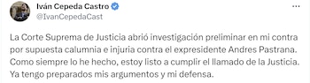 Iván Cepeda respondió el 6
