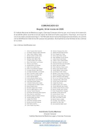 Medicina Legal empleó 12 equipos interdisciplinarios y métodos técnicos como huellas, registros odontológicos y análisis de ADN para identificar a las víctimas - crédito @MedLegalColombi / X