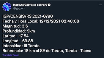 Tres temblores remecieron el país esta madrugada, según IGP
