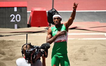 Tokyo 2020 Olympics - Athletics - Men's Triple Jump - Final - Olympic Stadium, Tokyo, Japan - August 5, 2021. Pedro Pablo Pichardo of Portugal celebrates after winning gold REUTERS/Dylan Martinez