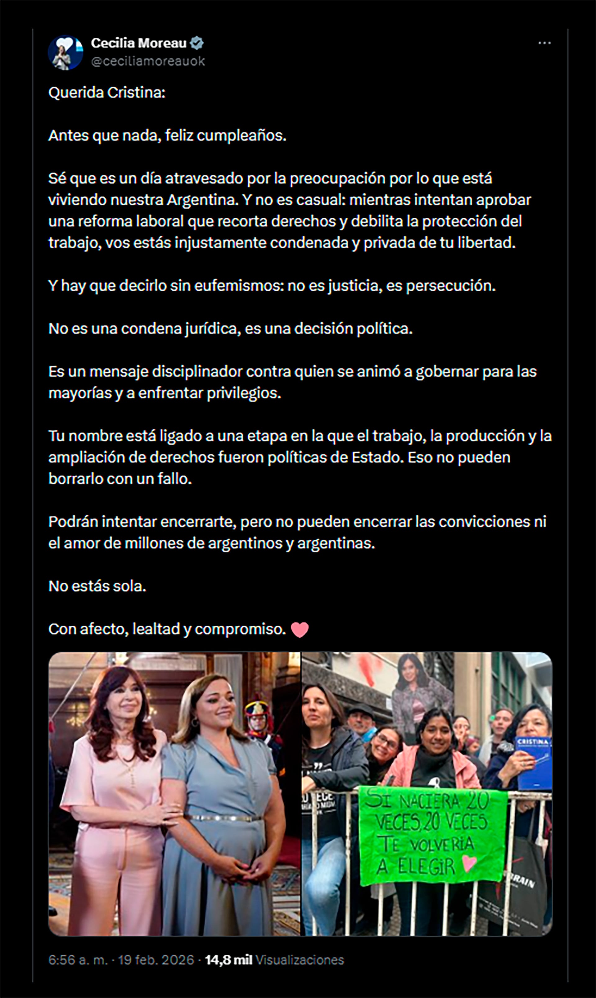 Cecilia Moreau optó por un extenso mensaje en X.