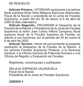 Delia Espinoza tomará vacaciones desde