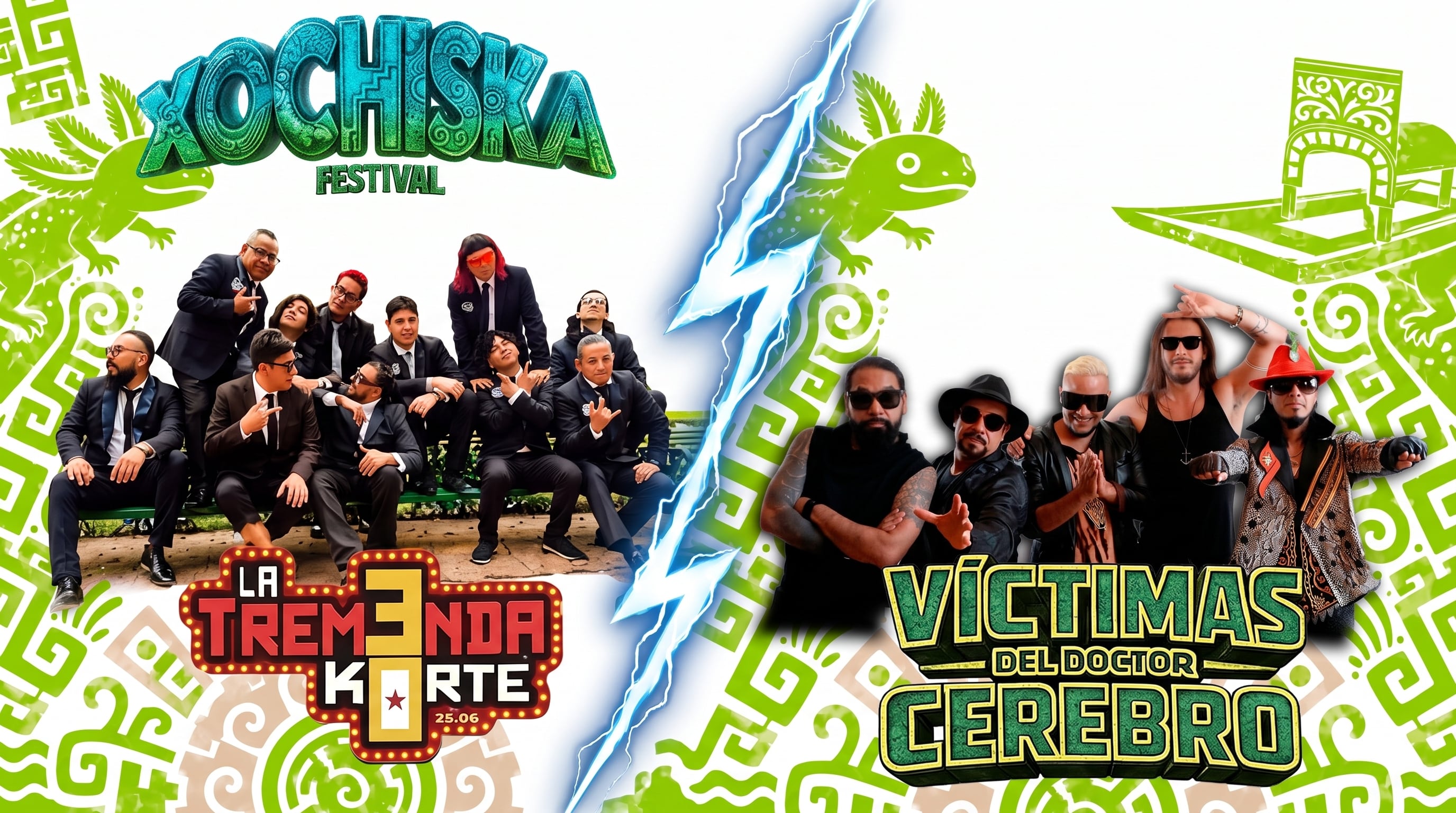 El Xochiska es un festival de ska y rock alternativo que se celebra en el sur de la Ciudad de México desde hace tres años. La edición 2026 reúne a Las Víctimas del Dr. Cerebro, Royal Club, Sekta Core, Los Calzones y La Tremenda Korte (Composición fotográfica)