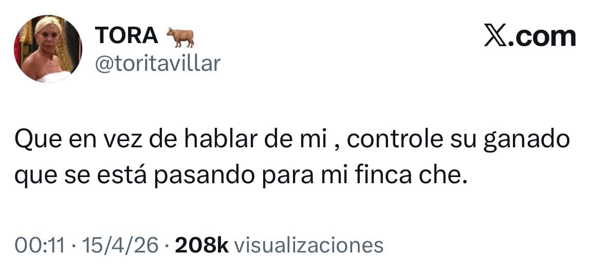 La Tora Villar respondió con una frase en redes sociales que sumó miles de visualizaciones y generó debate