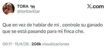 La Tora Villar respondió con una frase en redes sociales que sumó miles de visualizaciones y generó debate