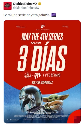 Los partidos contra Guerreros de Oaxaca se jugarán los días 1, 2 y 3 de mayo como parte de la May the 4th Series en la Ciudad de México. (X/ @DiablosRojosMX)