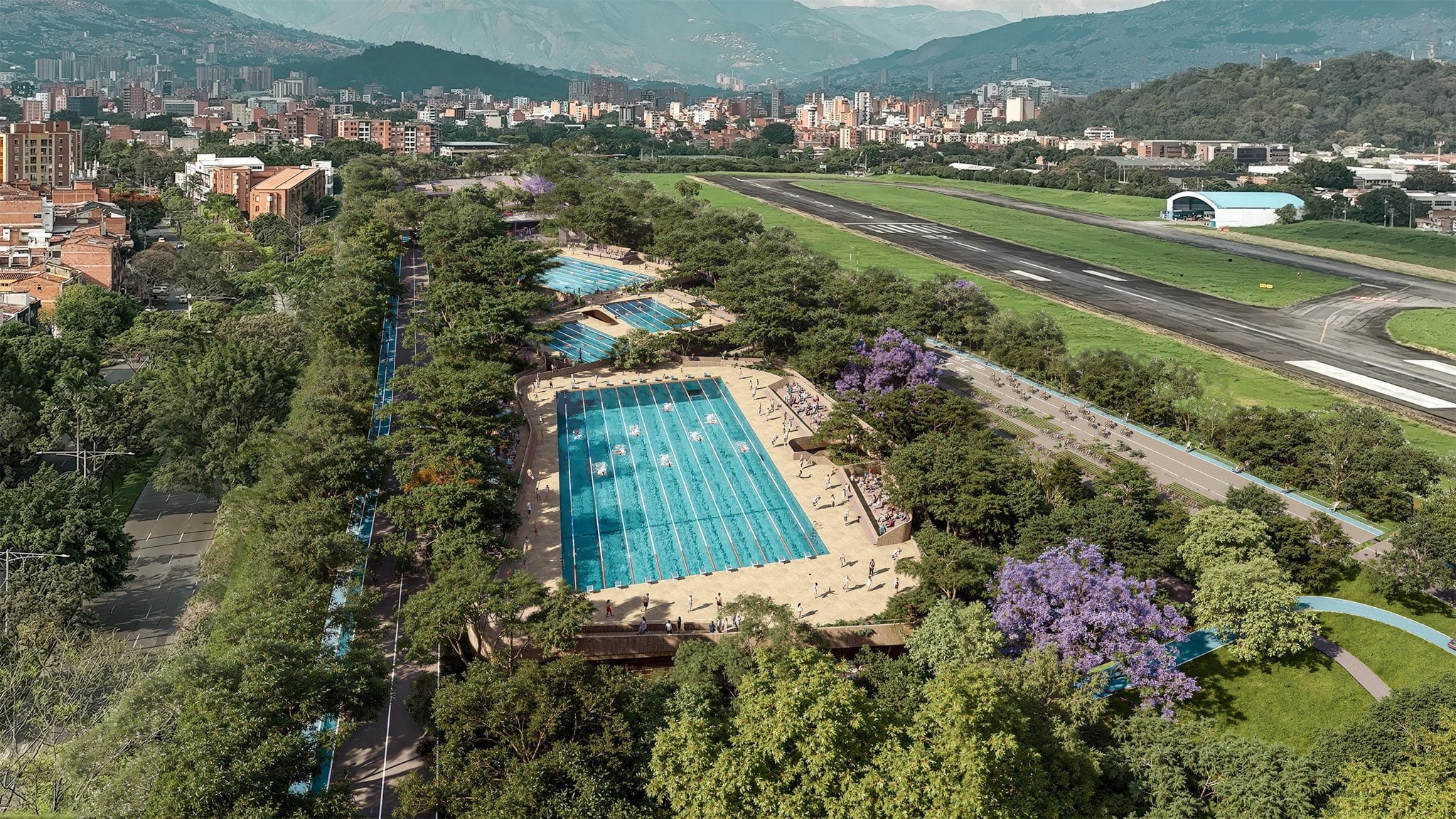 El proyecto Gran Parque Medellín contempla nuevas instalaciones deportivas y la ampliación de la pista de trote y ciclismo en el antiguo Aeroparque Juan Pablo Segundo. - crédito @FicoGutierrez/X