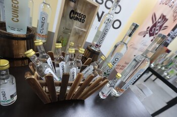 Botellas de pisco en presentación de programa nacional.