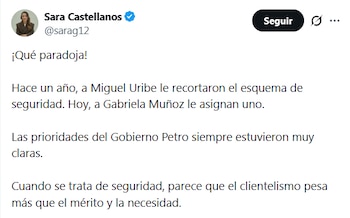 La senadora Sara Castellanos criticó presunta asignación de un esquema de seguridad para Gabriela Muñoz - crédito @sarag12/X