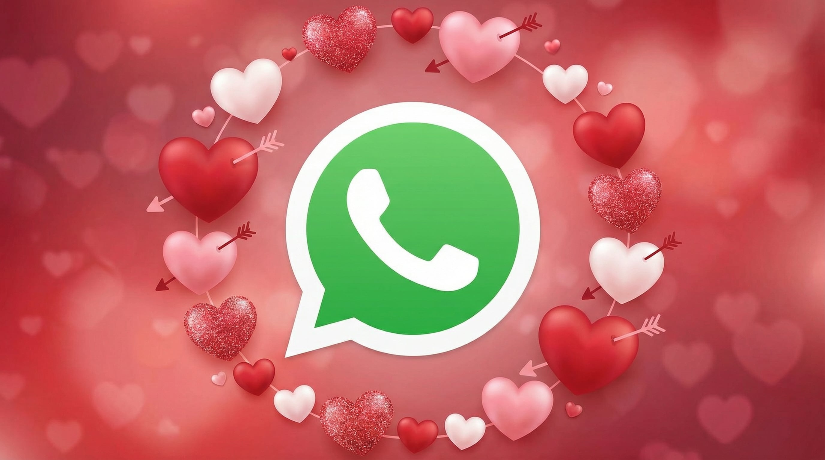 El logotipo de WhatsApp aparece rodeado de corazones en tonos rojos y rosados, evocando San Valentín. (Imagen Ilustrativa Infobae)