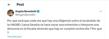 Angela Benedetti cuestionó las palabras de Laura Sarabia con respecto al presidente Petro - crédito @AngelaBenedet