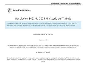 La resolución 3461 de 2025 Ministerio del Trabajo brinda las pautas que deberán seguir los Comités de Convivencia Laboral en los lugares de trabajo - crédito Función Pública