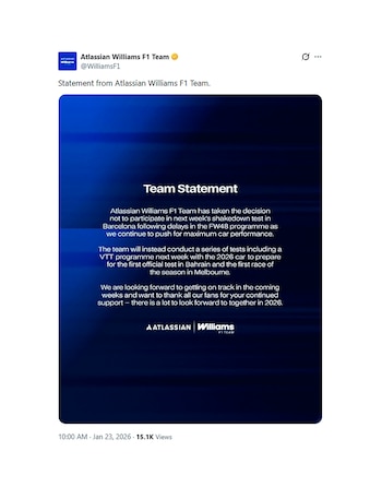 El comunicado que difundió Williams