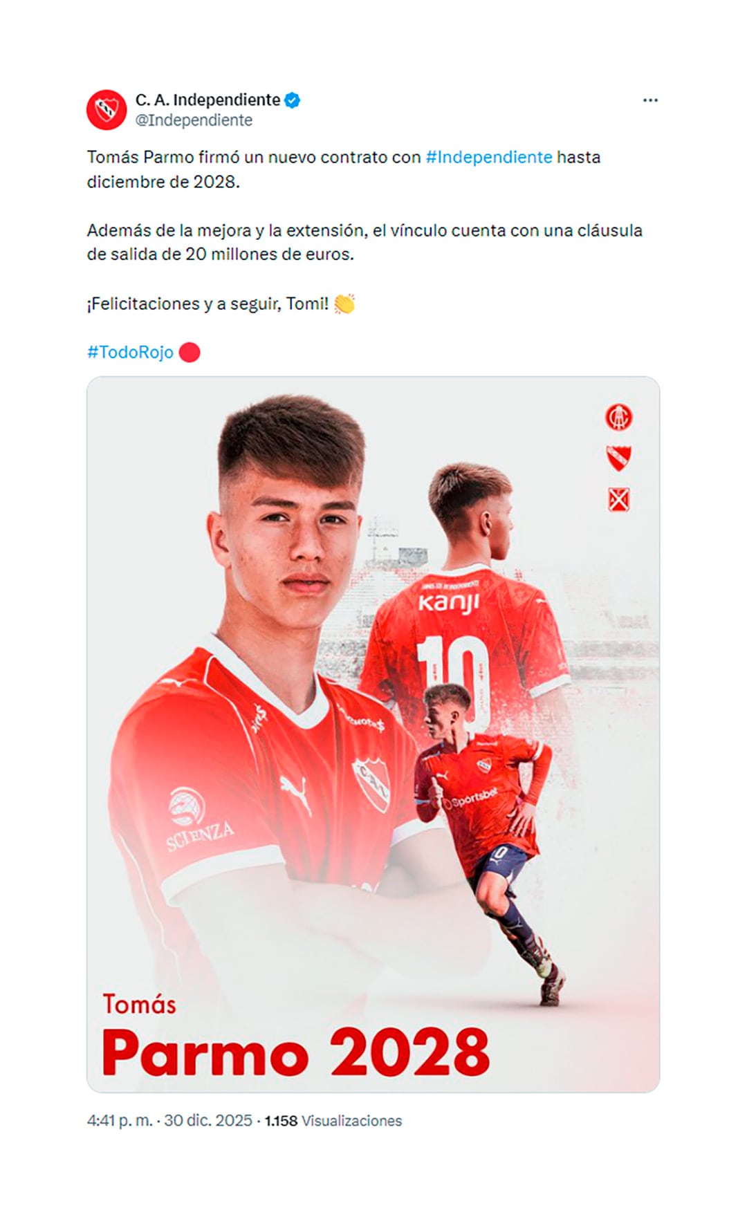 La confirmación de Independiente en las redes