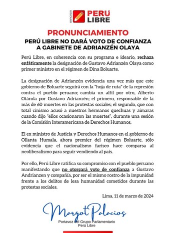 Comunicado de la Bancada de