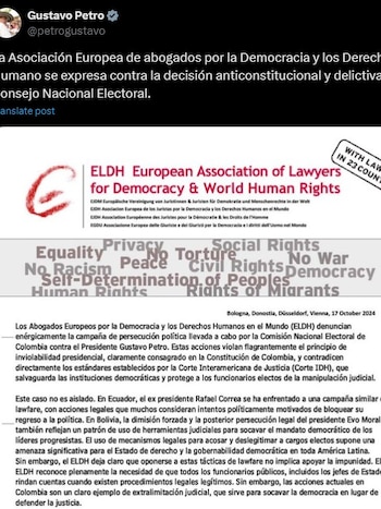La Asociación de Abogados Europeos por la Democracia cuestiona la legitimidad de la investigación del CNE contra la campaña presidencial de Gustavo Petro - crédito @petrogustavo/X