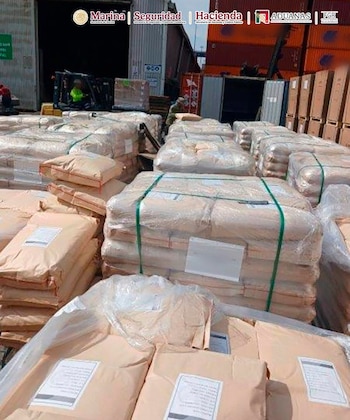 Cargamento asegurado en Manzanillo, Colima. Crédito: Gabinete de Seguridad