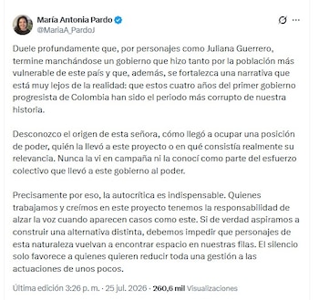 La actriz Diana Ángel, identificada con la izquierda colombiana, fijó postura sobre el caso al republicar en X opiniones que rechazaban lo ocurrido - crédito @MariaA_PardoJ/X