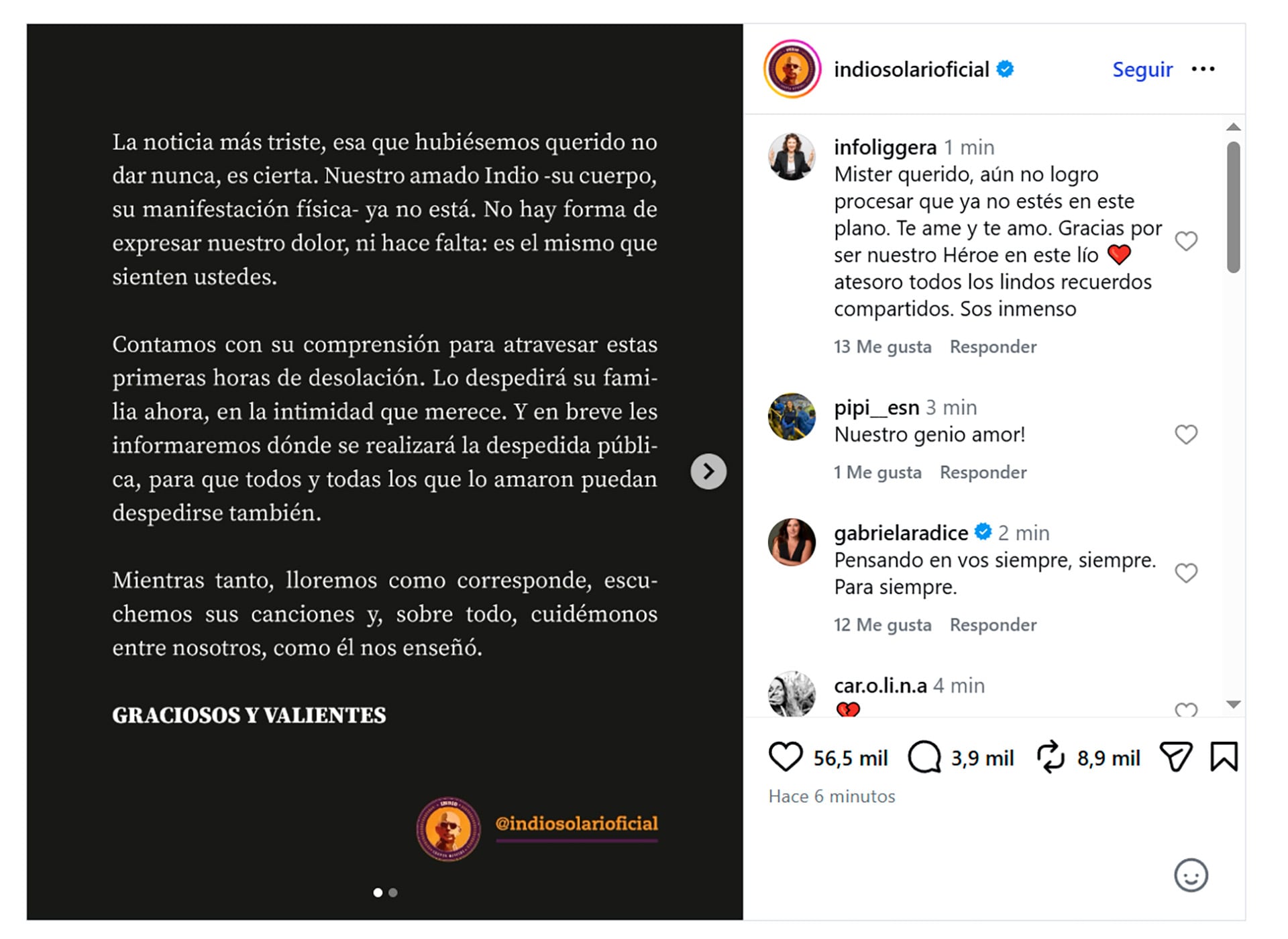 El posteo de la cuenta oficial del Indio