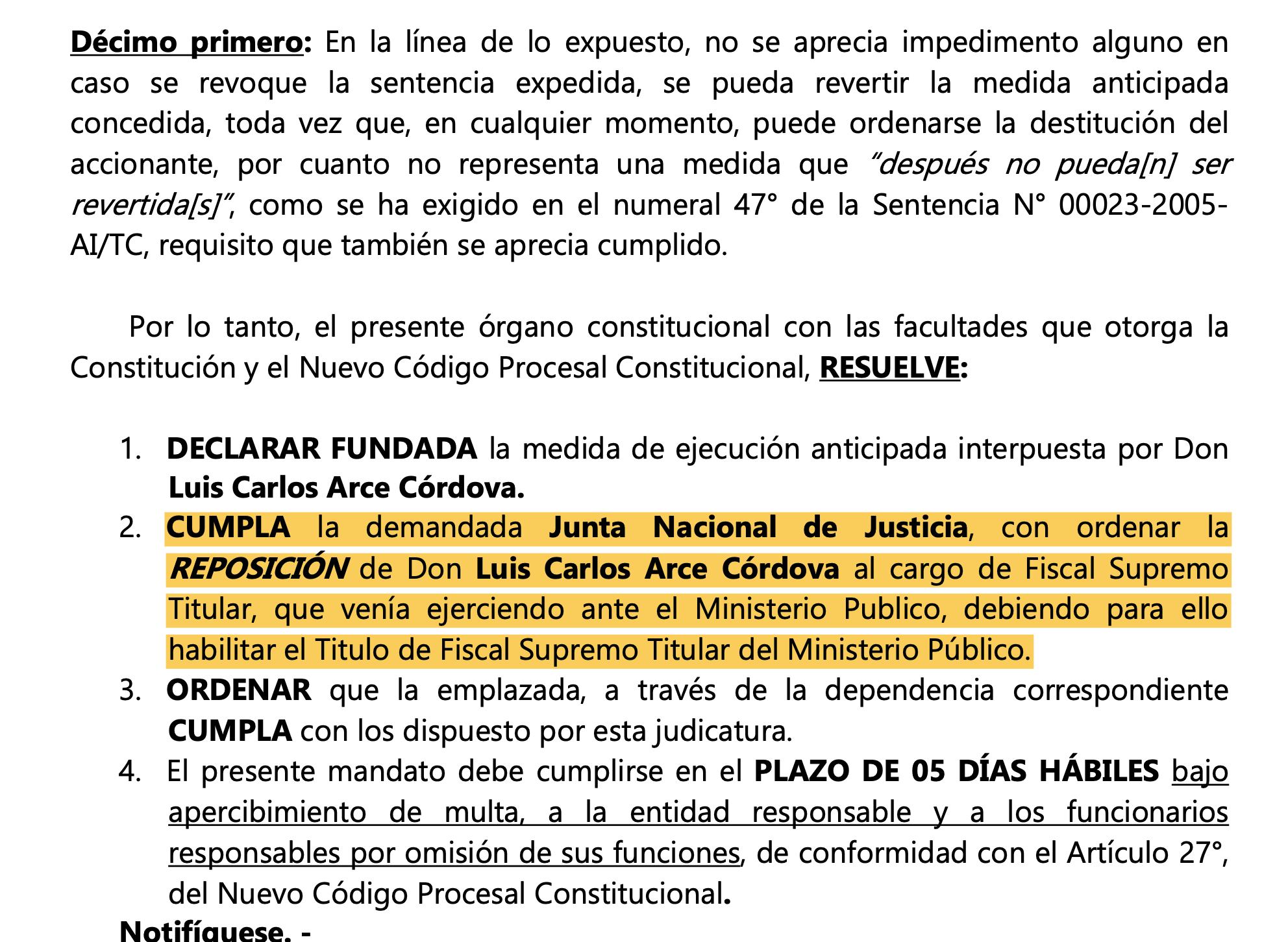 Ordenan la inmediata reposición de Luis Arce Córdova.