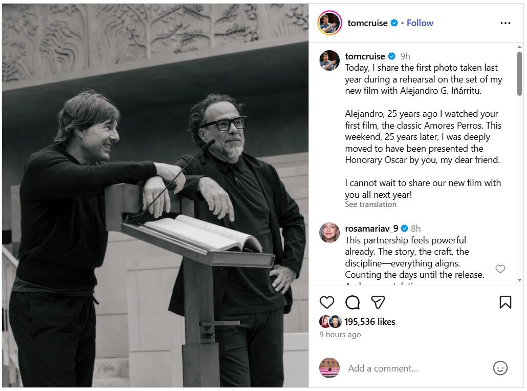 El actor se reconoció como admirador del mexicano desde su debut como director.Crédito: Instagram/ Tom Cruise