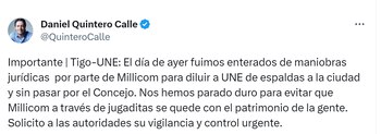 Mensaje de Daniel Quintero sobre