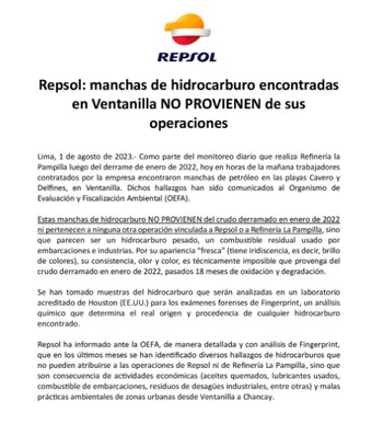 Comunicado de Repsol.