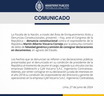 Comunicado publicado por Ministerio Público.