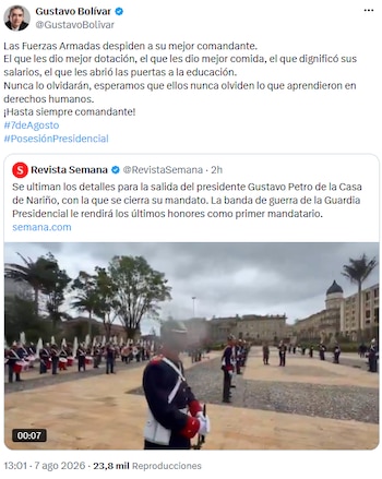 Gustavo Bolívar destacó el legado de Gustavo Petro en derechos humanos y dignidad militar - crédito @GustavoBolivar/X