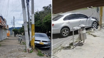 Buscan al conductor que estrelló su vehículo contra un poste en Bogotá, se bajó, revisó los daños y se subió a un taxi